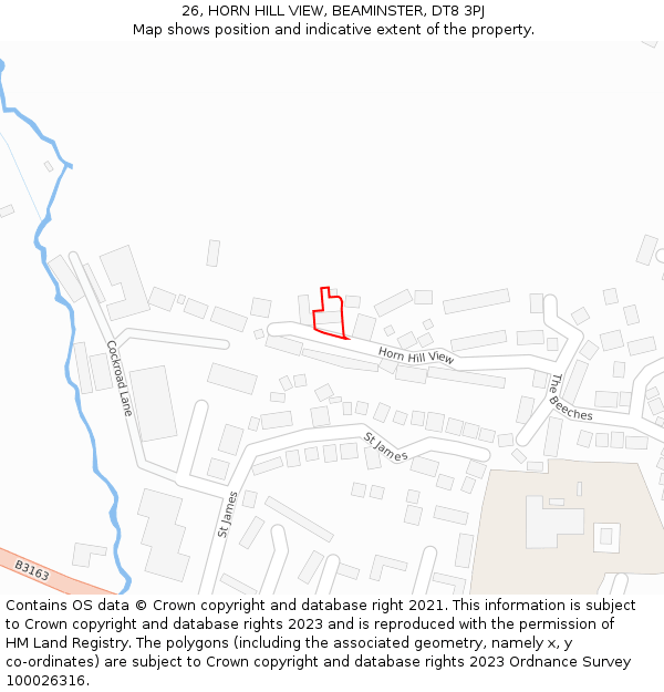 26, HORN HILL VIEW, BEAMINSTER, DT8 3PJ: Location map and indicative extent of plot