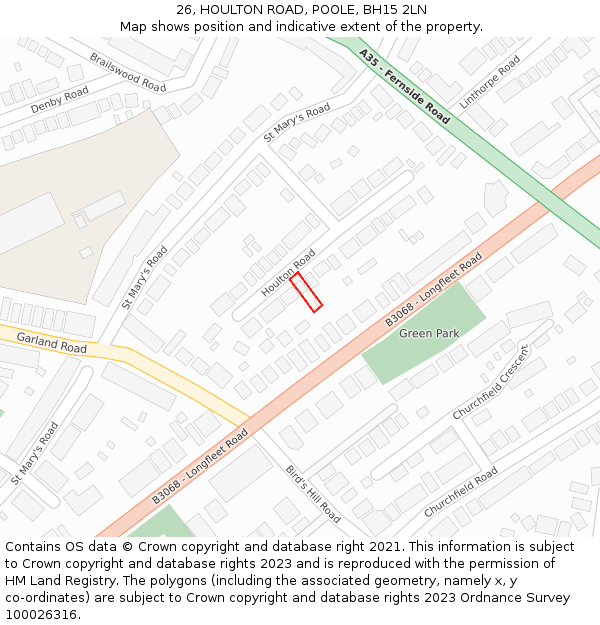 26, HOULTON ROAD, POOLE, BH15 2LN: Location map and indicative extent of plot