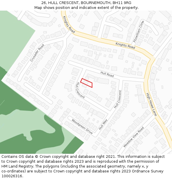 26, HULL CRESCENT, BOURNEMOUTH, BH11 9RG: Location map and indicative extent of plot