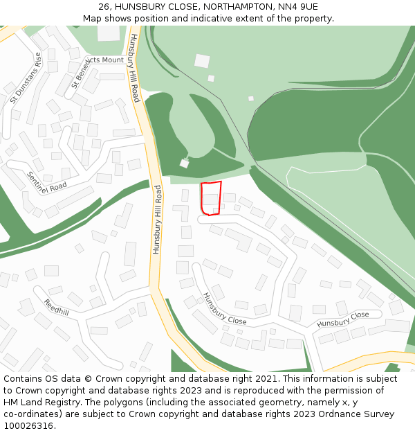 26, HUNSBURY CLOSE, NORTHAMPTON, NN4 9UE: Location map and indicative extent of plot