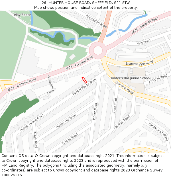 26, HUNTER HOUSE ROAD, SHEFFIELD, S11 8TW: Location map and indicative extent of plot