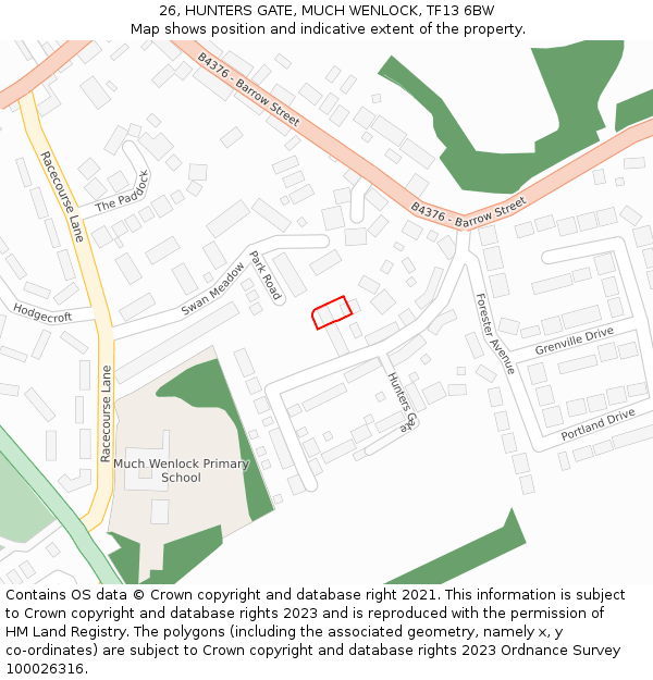 26, HUNTERS GATE, MUCH WENLOCK, TF13 6BW: Location map and indicative extent of plot