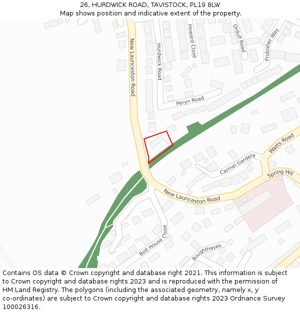 26, HURDWICK ROAD, TAVISTOCK, PL19 8LW: Location map and indicative extent of plot