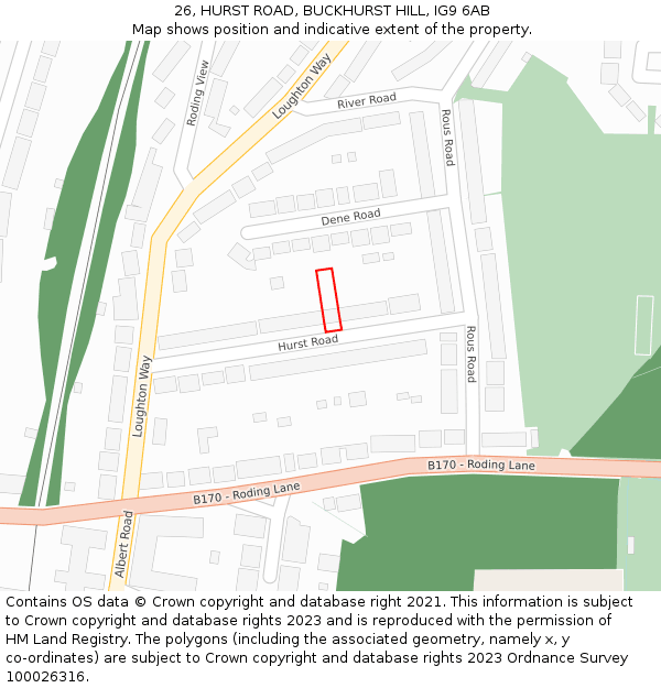 26, HURST ROAD, BUCKHURST HILL, IG9 6AB: Location map and indicative extent of plot