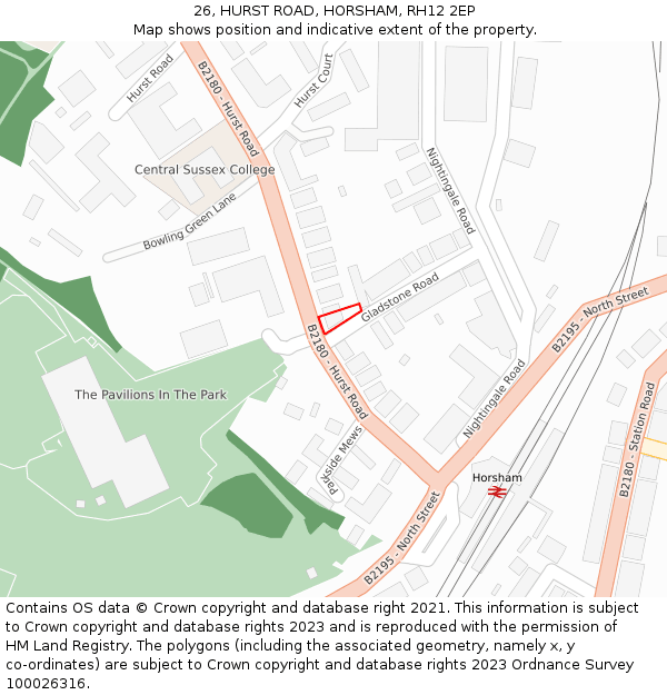 26, HURST ROAD, HORSHAM, RH12 2EP: Location map and indicative extent of plot