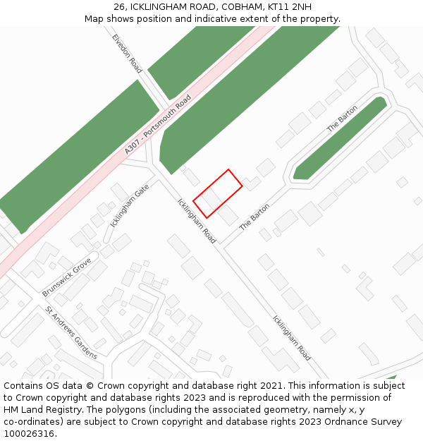 26, ICKLINGHAM ROAD, COBHAM, KT11 2NH: Location map and indicative extent of plot