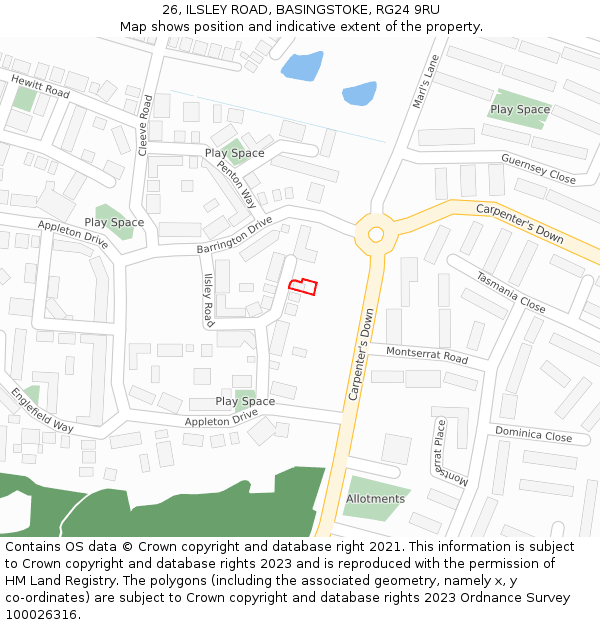 26, ILSLEY ROAD, BASINGSTOKE, RG24 9RU: Location map and indicative extent of plot