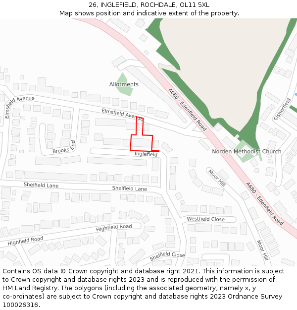 26, INGLEFIELD, ROCHDALE, OL11 5XL: Location map and indicative extent of plot