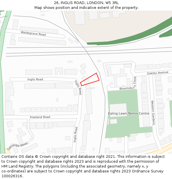 26, INGLIS ROAD, LONDON, W5 3RL: Location map and indicative extent of plot