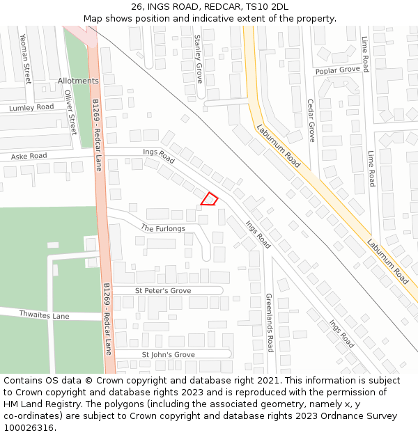 26, INGS ROAD, REDCAR, TS10 2DL: Location map and indicative extent of plot