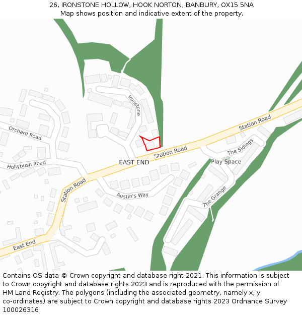 26, IRONSTONE HOLLOW, HOOK NORTON, BANBURY, OX15 5NA: Location map and indicative extent of plot