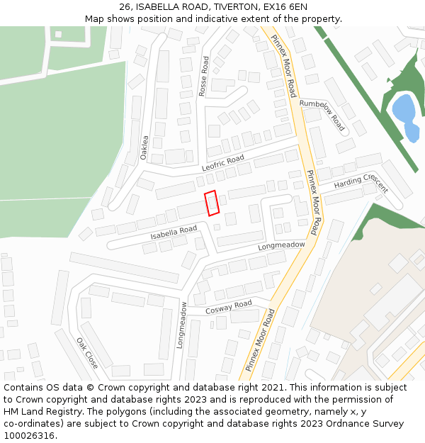 26, ISABELLA ROAD, TIVERTON, EX16 6EN: Location map and indicative extent of plot