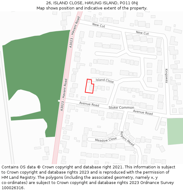 26, ISLAND CLOSE, HAYLING ISLAND, PO11 0NJ: Location map and indicative extent of plot