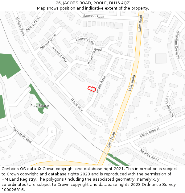 26, JACOBS ROAD, POOLE, BH15 4QZ: Location map and indicative extent of plot