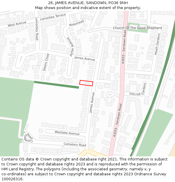 26, JAMES AVENUE, SANDOWN, PO36 9NH: Location map and indicative extent of plot