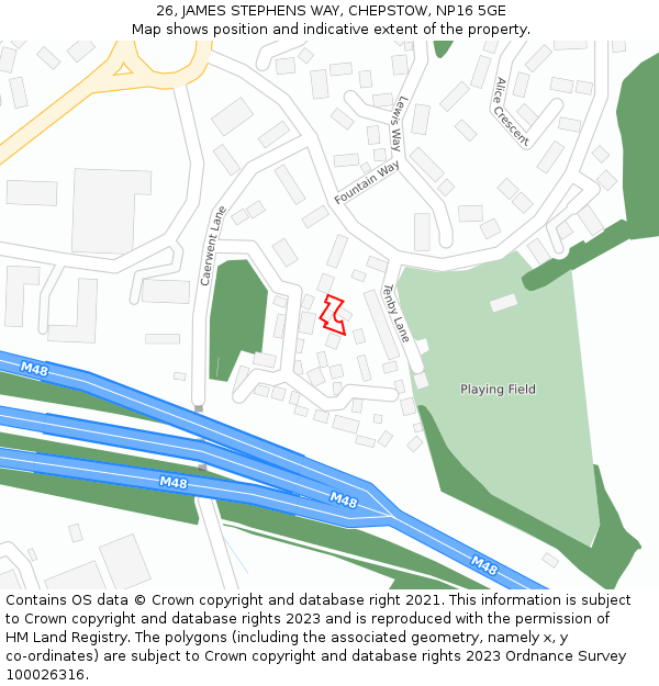 26, JAMES STEPHENS WAY, CHEPSTOW, NP16 5GE: Location map and indicative extent of plot