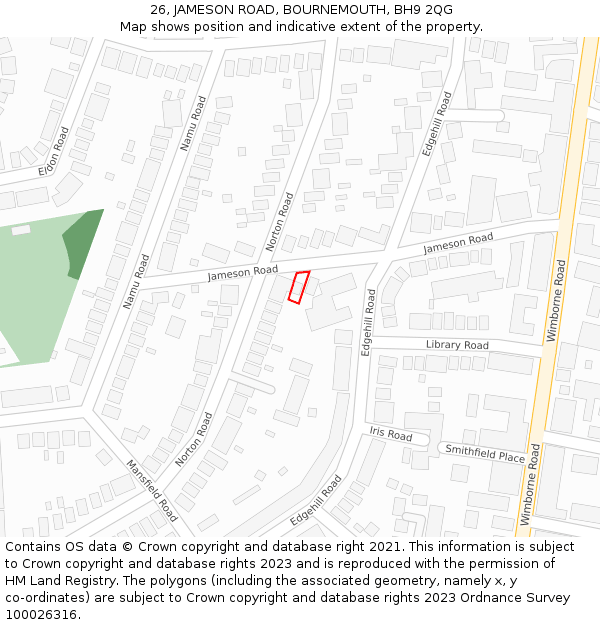 26, JAMESON ROAD, BOURNEMOUTH, BH9 2QG: Location map and indicative extent of plot