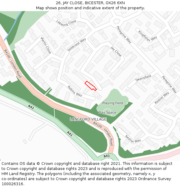 26, JAY CLOSE, BICESTER, OX26 6XN: Location map and indicative extent of plot