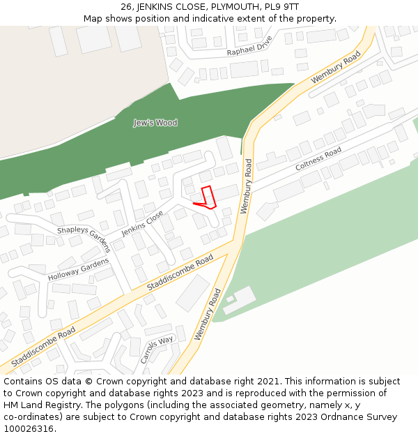 26, JENKINS CLOSE, PLYMOUTH, PL9 9TT: Location map and indicative extent of plot