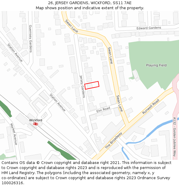 26, JERSEY GARDENS, WICKFORD, SS11 7AE: Location map and indicative extent of plot