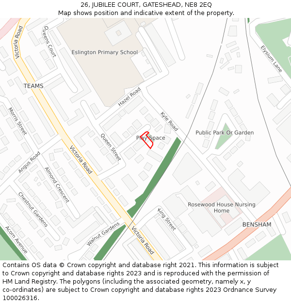 26, JUBILEE COURT, GATESHEAD, NE8 2EQ: Location map and indicative extent of plot