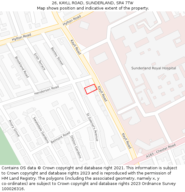 26, KAYLL ROAD, SUNDERLAND, SR4 7TW: Location map and indicative extent of plot