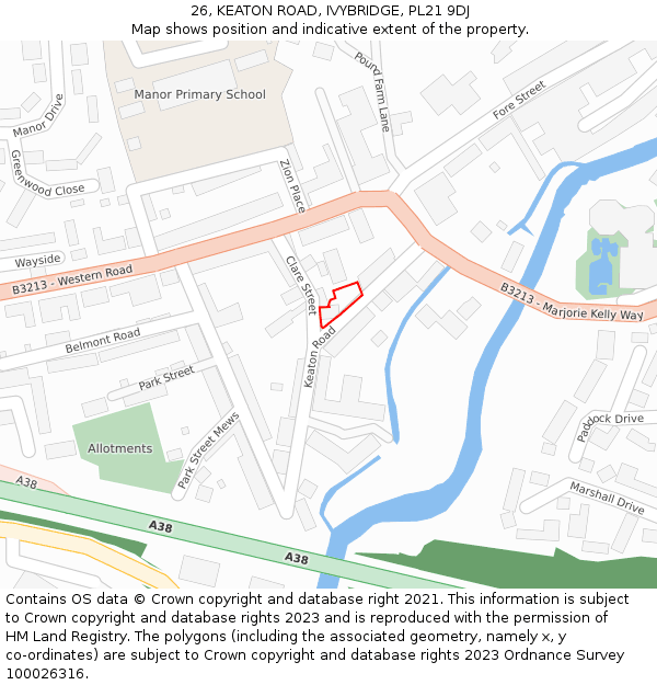 26, KEATON ROAD, IVYBRIDGE, PL21 9DJ: Location map and indicative extent of plot