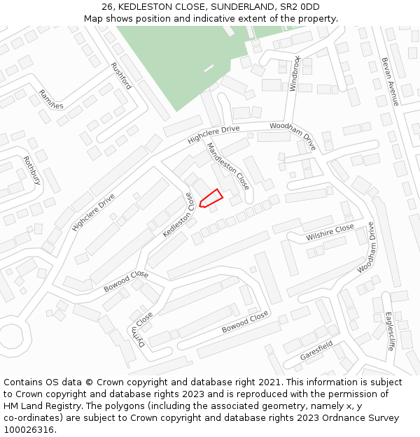 26, KEDLESTON CLOSE, SUNDERLAND, SR2 0DD: Location map and indicative extent of plot