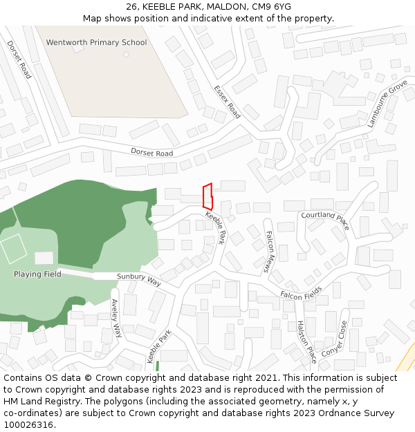 26, KEEBLE PARK, MALDON, CM9 6YG: Location map and indicative extent of plot