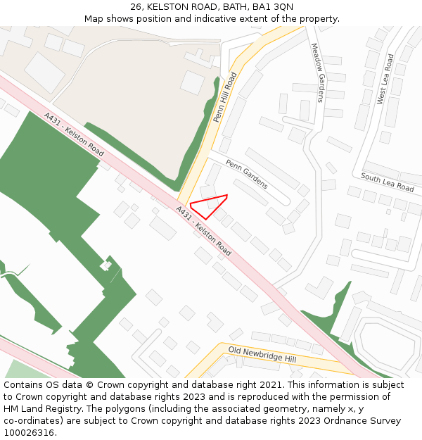 26, KELSTON ROAD, BATH, BA1 3QN: Location map and indicative extent of plot