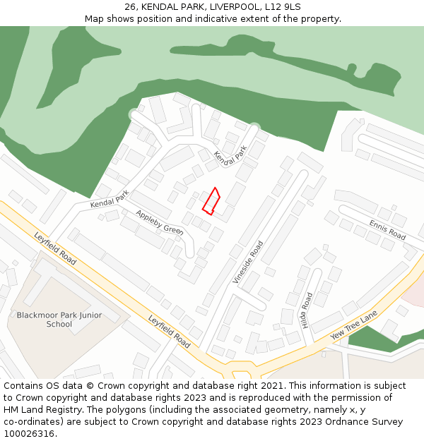 26, KENDAL PARK, LIVERPOOL, L12 9LS: Location map and indicative extent of plot