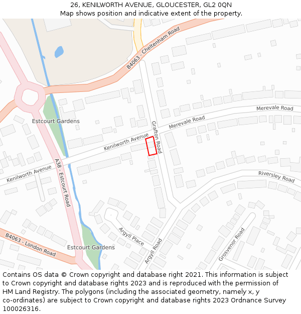 26, KENILWORTH AVENUE, GLOUCESTER, GL2 0QN: Location map and indicative extent of plot