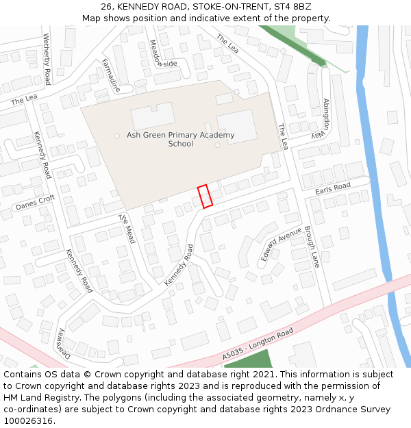 26, KENNEDY ROAD, STOKE-ON-TRENT, ST4 8BZ: Location map and indicative extent of plot