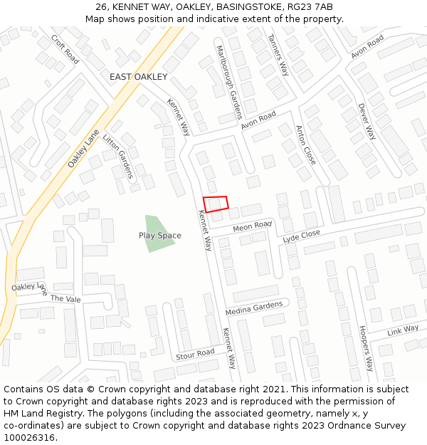 26, KENNET WAY, OAKLEY, BASINGSTOKE, RG23 7AB: Location map and indicative extent of plot