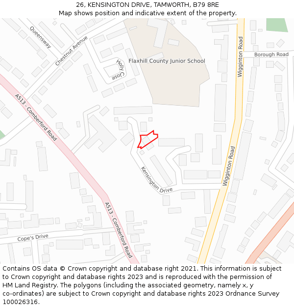 26, KENSINGTON DRIVE, TAMWORTH, B79 8RE: Location map and indicative extent of plot