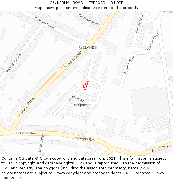26, KERNAL ROAD, HEREFORD, HR4 0PR: Location map and indicative extent of plot