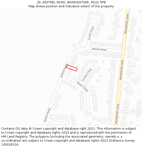 26, KESTREL ROAD, BASINGSTOKE, RG22 5PB: Location map and indicative extent of plot