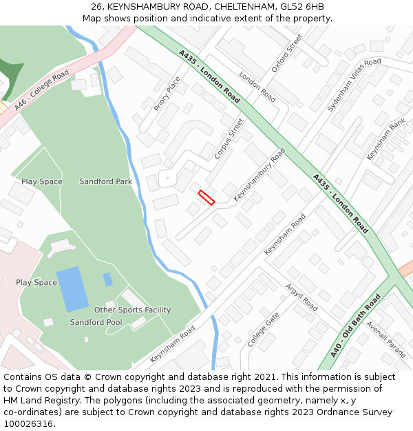 26, KEYNSHAMBURY ROAD, CHELTENHAM, GL52 6HB: Location map and indicative extent of plot