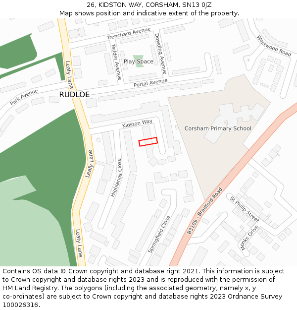 26, KIDSTON WAY, CORSHAM, SN13 0JZ: Location map and indicative extent of plot