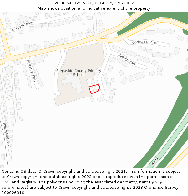 26, KILVELGY PARK, KILGETTY, SA68 0TZ: Location map and indicative extent of plot