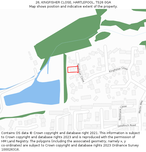 26, KINGFISHER CLOSE, HARTLEPOOL, TS26 0GA: Location map and indicative extent of plot