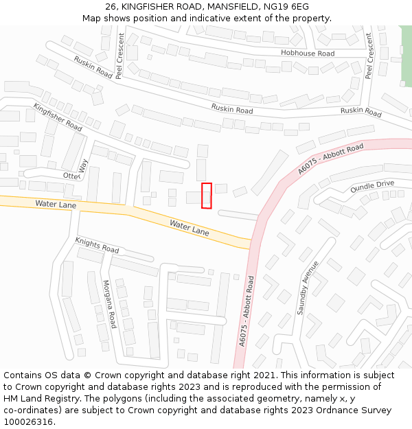 26, KINGFISHER ROAD, MANSFIELD, NG19 6EG: Location map and indicative extent of plot