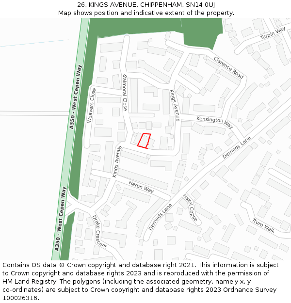 26, KINGS AVENUE, CHIPPENHAM, SN14 0UJ: Location map and indicative extent of plot