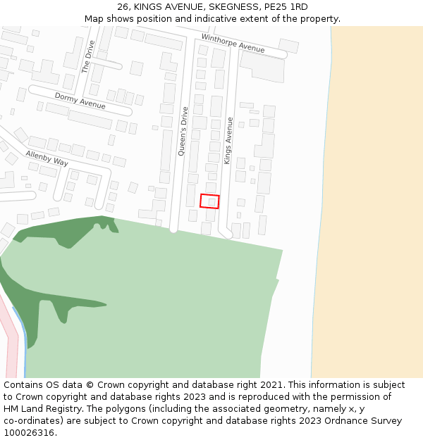 26, KINGS AVENUE, SKEGNESS, PE25 1RD: Location map and indicative extent of plot