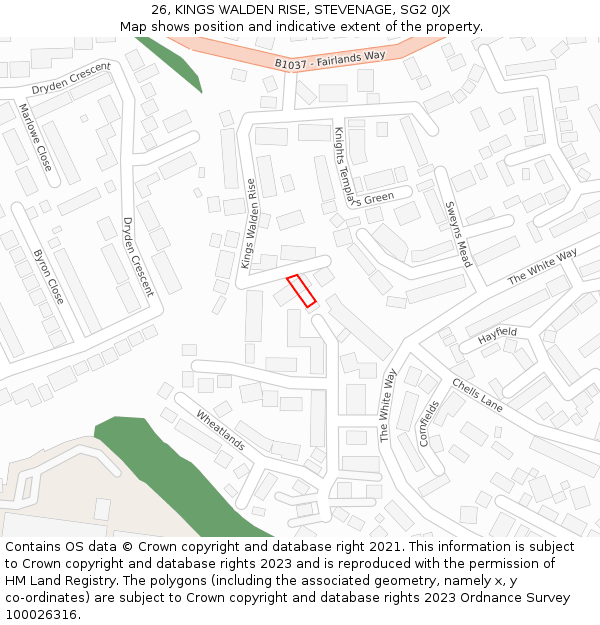 26, KINGS WALDEN RISE, STEVENAGE, SG2 0JX: Location map and indicative extent of plot