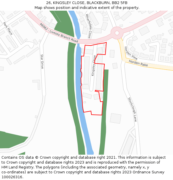 26, KINGSLEY CLOSE, BLACKBURN, BB2 5FB: Location map and indicative extent of plot