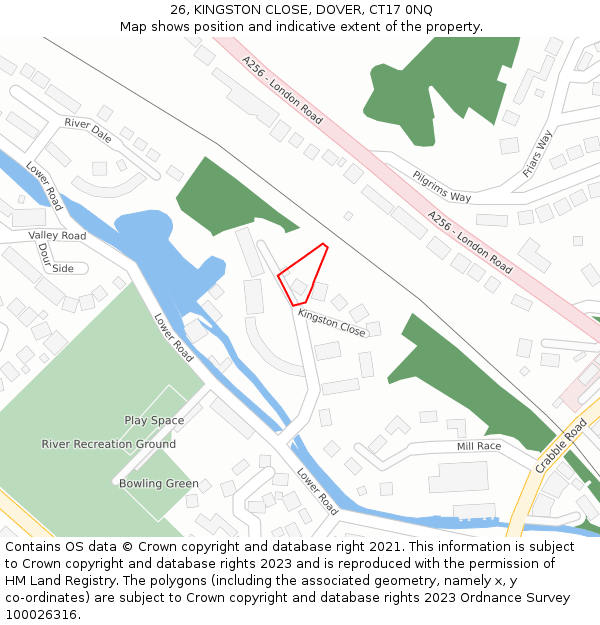 26, KINGSTON CLOSE, DOVER, CT17 0NQ: Location map and indicative extent of plot