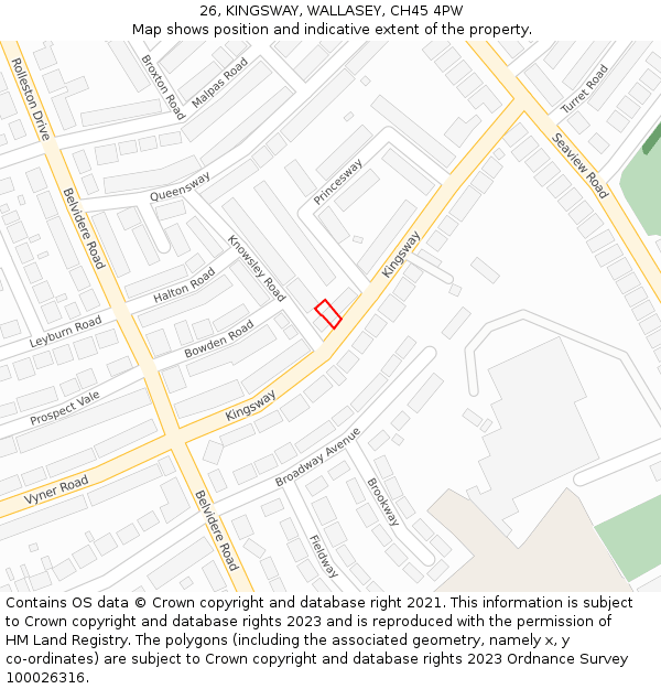 26, KINGSWAY, WALLASEY, CH45 4PW: Location map and indicative extent of plot