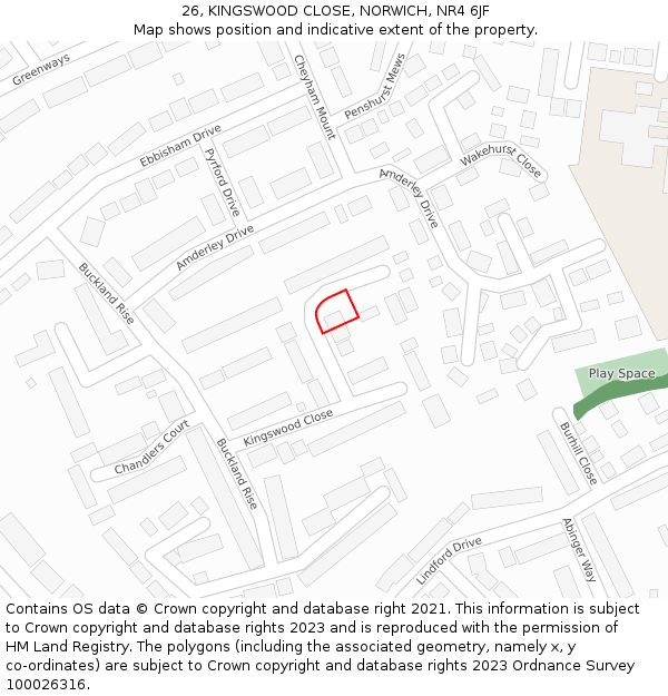 26, KINGSWOOD CLOSE, NORWICH, NR4 6JF: Location map and indicative extent of plot