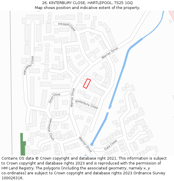 26, KINTERBURY CLOSE, HARTLEPOOL, TS25 1GQ: Location map and indicative extent of plot